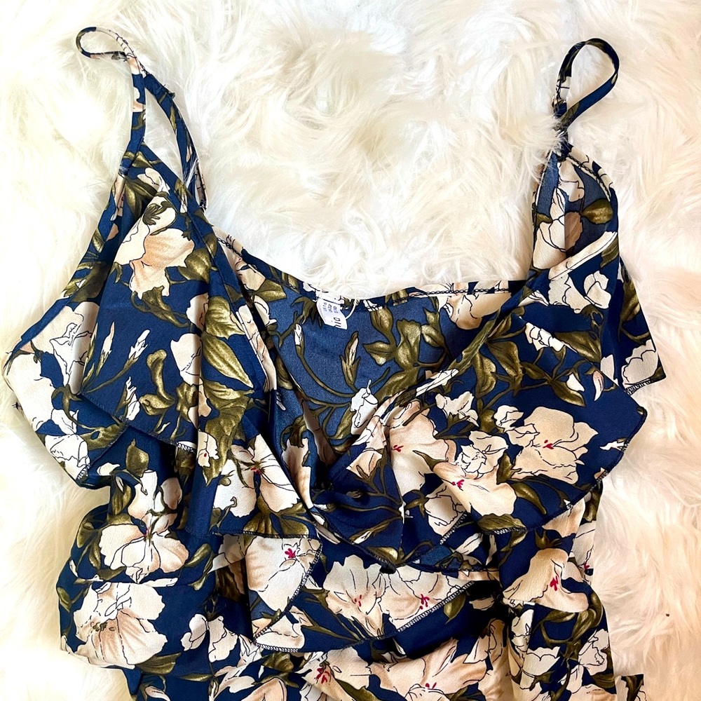 NWT A-Line Maxi Dress Tie Belt Navy and Cream Floral Print size 18
